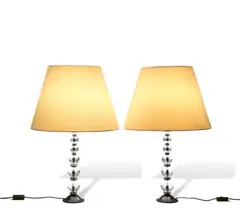 Two table lamps in the manner of Jacques Adnet, Two table lamps in the manner of Jacques Adnet, Bronze, quartz spheres, old electrical fittings, silk, wire. The shades slightly dented, the cables replaced. Base H 49, H with shade
