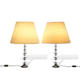 Two table lamps in the manner of Jacques Adnet by Two table lamps in the manner of Jacques Adnet, Bronze, quartz spheres, old electrical fittings, silk, wire. The shades slightly dented, the cables replaced. Base H 49,, sold Feb 2017
