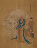 Anonymer Maler des 19. Jh., Seven album leaves depicting luohans with different animals. Ink and colour on silk. Qing dynasty. (7)