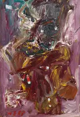 Kaspar hockend, IV by Hartwig Ebersbach, 1988, Oil, collaged with paint tube, on fibreboard, offered Dec 2016
