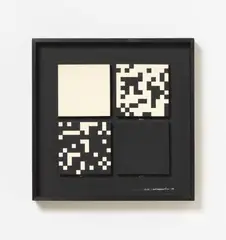 Game (E-13) by Ryszard Winiarski, 1979, Acrylic on panel on black painted panel. Each, sold Dec 2016