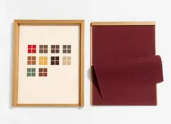 Franz Erhard Walther, Die Formen sind im Kopf, 1969/1990, 3-part work: fabric object, pencil on card and colour silkscreen on card. Each