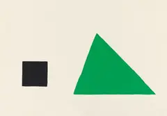 Blinky Palermo, Schwarzes Quadrat und grünes Dreieck, 1970, Colour silkscreen on card