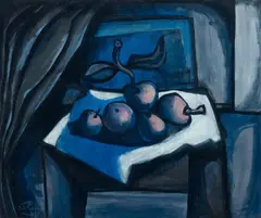 Johann Georg Müller, Stilleben mit Äpfeln, 1983, Oil on card on canvas