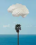 John Baldessari, Brain/Cloud (with seascape and palm tree), 2009, Inkjet print on card