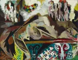 Ernst Wilhelm Nay, Die Ruhende und die Himmlischen (Laon), 1946, Gouache on paper. Approx