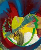 In a spin, The Action of the World on Things by Damien Hirst, 2002, Spin painting: household paint and silkscreen on cardboard box, sold Dec 2016