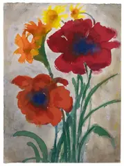Roter Mohn (Mohnblumen, Iris und Sonnenhut) by Emil Nolde, Watercolour on Japan paper, sold Dec 2016