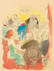 George Grosz, Soirée, 1922, Watercolour, pen and ink and pencil on firm paper with 3 perforated margins