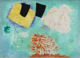 Willi Baumeister, Lyrik mit Kammzug auf Blau-Grün, 1954, Oil with resin and plaster on fiberboard 33.9/