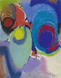Max Ackermann, Thema dreimal - Zwischenthema - bewegte Akzentachse, 1958, Pastel crayon drawing on laid paper