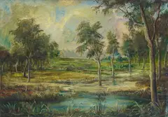 Baumlandschaft by Lorenz Bösken, Circa 1918-1920, Oil on paper, laid down on fiberboard by the artist, offered Dec 2016