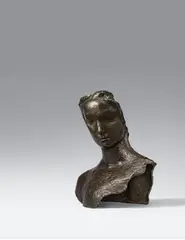Adolescente - Masque avec buste by Émile Antoine Bourdelle, 1890, Bronze bust. Accompanied by a hexagonal wooden base (, offered Dec 2016