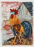Otto Dix, Hahn (vor der Scheune), 1968, Farblithografie auf BFK RIVES (Wasserzeichen)