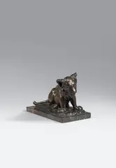 Sitzender junger Löwe (Dusselchen) by August Gaul, 1898, Bronze sculpture, mounted on black marble base, sold Dec 2016