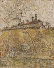 Adolf Hölzel, Landschaft (Nebliger Morgen, Fabrik), Circa 1904, Oil on canvas
