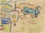 Zigeunerwagen by Ernst Ludwig Kirchner, Circa 1914/1915, Coloured chalk drawing on firm drawing paper, sold Dec 2016