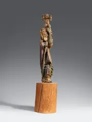 Karl Knappe, Heiliger Christophorus, 1934, Wood sculpture, carved and partly painted in colour; with a small golden cross made of metal elements attached on top