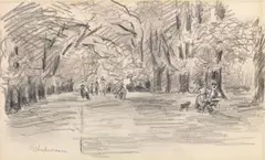 Allee - "Im Park" by Max Liebermann, 1900-1910, Pencil drawing on chamois-coloured sketchbook paper, sold Dec 2016
