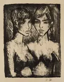 Otto Mueller, Zwei Mädchen-Halbakte (Russisches Mädchenpaar), 1920, Lithograph on yellowish laid paper