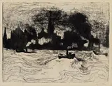 Emil Nolde, Hamburg, Binnenhafen, 1910, Etching on laid paper with cropped watermark "VAN GELDER ZONEN"