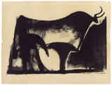 Le taureau noir by Pablo Picasso, 1947, Lithograph on chamois-coloured Arches wove paper with watermark "Arches", sold Dec 2016