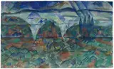 Paul Adolf Seehaus, Herbstfeuer, 1917, Mixed media (watercolour and opaque colour, chalk, India ink) on lightly textured watercolour laid paper 12.9/