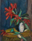 Hermann Stenner, Rote Blumen in weißem Krug, 1911, Oil on canvas, mounted on card 54.7 x 41.9/