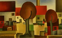 Dorfstrasse mit Rotbuchen by Eberhard Viegener, 1925, Oil on panel, sold Dec 2016