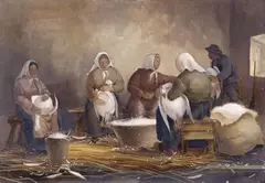 Gänserupferinnen by Eberhard Viegener, 1946, Oil on panel, sold Dec 2016