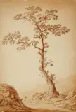 Jacob Philipp Hackert, Landscape near Camaldoli with a Large Oak and a Traveller, Brown ink and wash over pencil