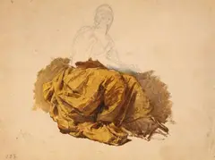 Franz Xaver Winterhalter, Drapery Study in Yellow, Black chalk and oils on paper
