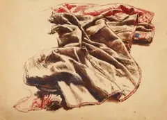 Franz Xaver Winterhalter, Drapery Study in Red & Brown, Black chalk and oils on brown paper