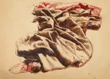 Franz Xaver Winterhalter, Drapery Study in Red & Brown, Black chalk and oils on brown paper