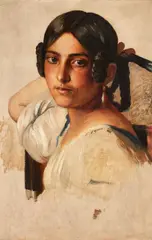 Franz Xaver Winterhalter, A Young Italian Girl, Oil over pencil on paper, mounted on card