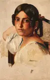 Franz Xaver Winterhalter, A Young Italian Girl, Oil over pencil on paper, mounted on card