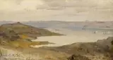 Andreas Achenbach, Oil Sketch of the Swedish Coastline, Oil on canvas, mounted on card