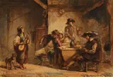 François Bonvin, Interior Scene with a Lute Player, Watercolour over pencil on laid paper
