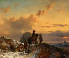 Joseph Moerenhout, Winter Landscape with Soldiers at Rest, Oil on panel