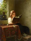 Johann Georg Meyer, A Young Girl Reading at a Table