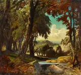Romantic Landscape / Breton Landscape by Carl Spitzweg, Oil on card, sold Nov 2016