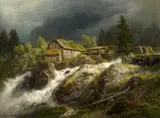 Andreas Achenbach, Northern Mountain Landscape with a Stream, Oil on panel