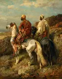 Adolf Schreyer, Two Arabian Riders, Oil on canvas, mounted on panel (parquetted)