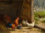 Carl Jutz the Elder, Barn Interior with Chickens