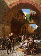 Alois Schönn, The Fish Market in Chioggia, Oil on canvas