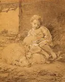Eugène Verboeckhoven, A Young Shepherd with Sheep and Lambs