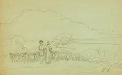 Two Shepherds by Jean-Léon Gérôme, Pencil on tinted paper, offered Nov 2016