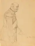 Anton von Werner, Emperor William, standing, Graphite on paper