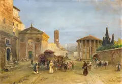 Carl Wuttke, Roman Veduta with the Piazza della Bocca della Verità, Oil on canvas