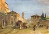 Carl Wuttke, Roman Veduta with the Piazza della Bocca della Verità, Oil on canvas